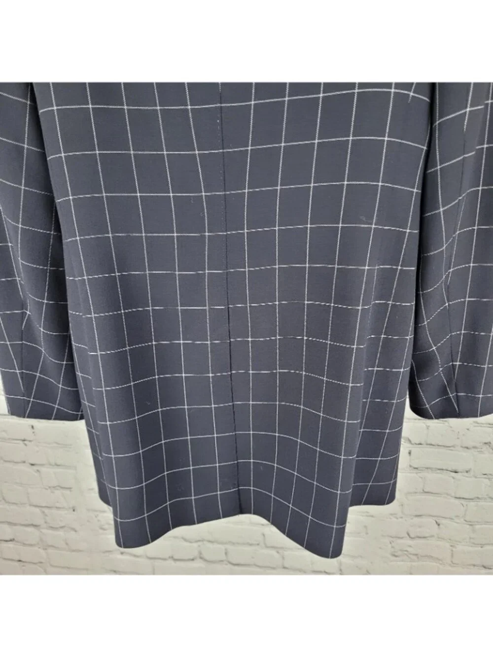 Jaeger Black Pure New Wool Windowpane Buttoned Collarless Suit Jacket Size 12